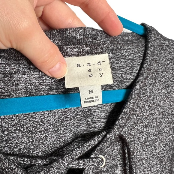 A New Day Charcoal Heather Gray Lace Up Neckline Blouse - Picture 7 of 13